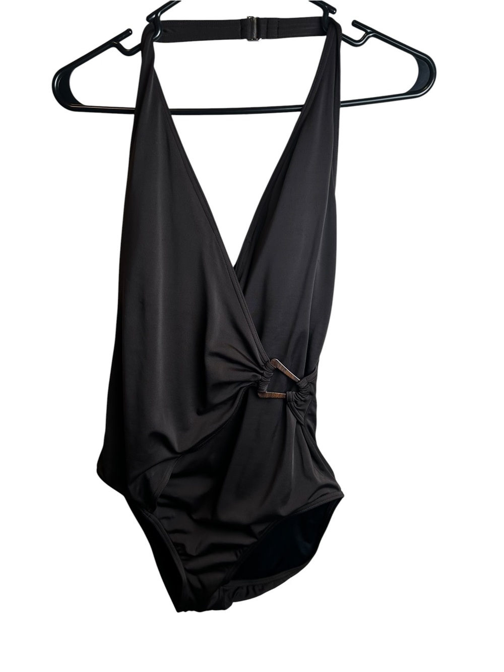 Lands End One Piece Swimsuit Size 12 Chocolate Brown Halter Wrap Tummy Control